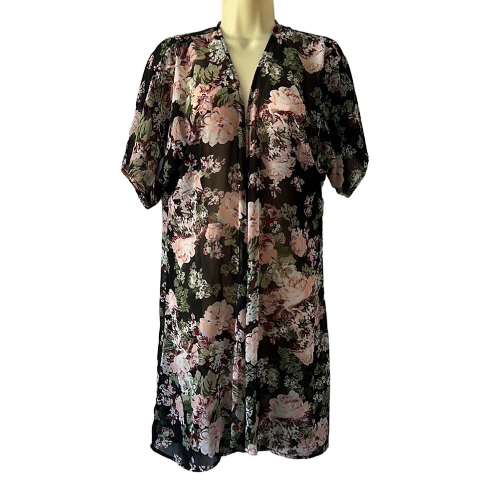 Liberty Love Women's Floral Sheer Kimono Duster Swim Coverup Maternity Small